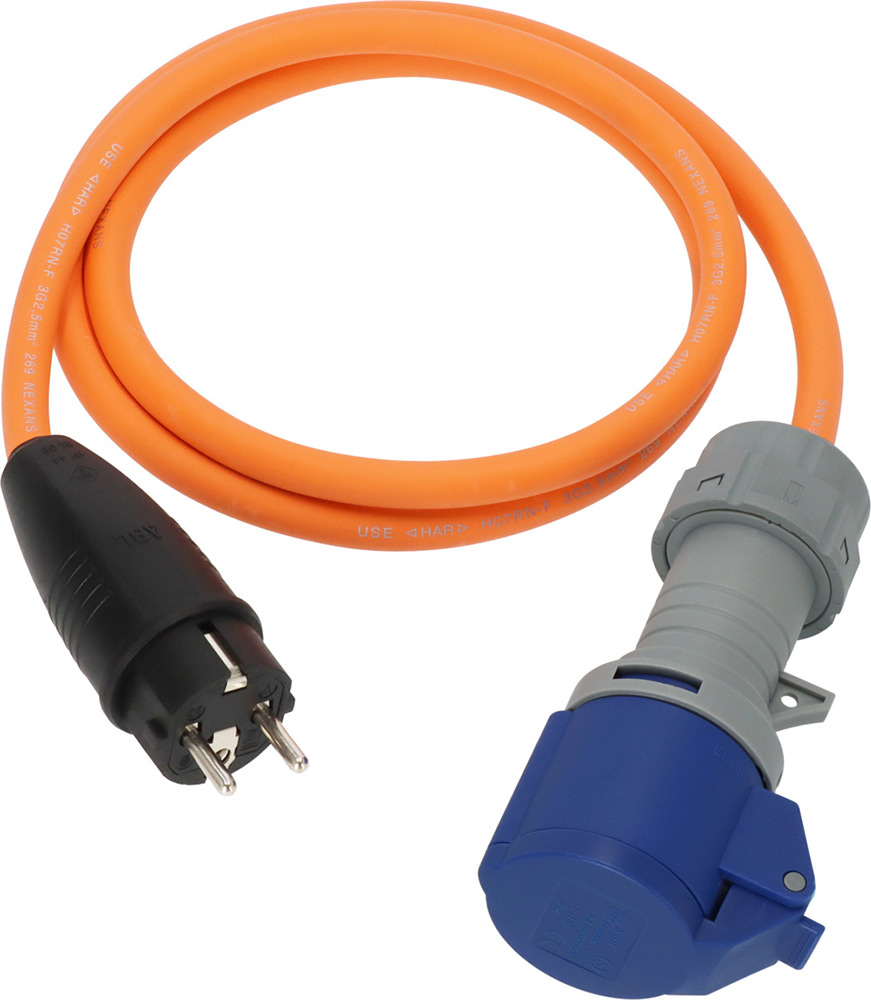 Brennenstuhl Campingadapterkabel met geaarde stekker en CEE-koppeling met LED-spanningsindicator (1,5m kabel in oranje, H07RN-F 3G2,5, 230V/16A)